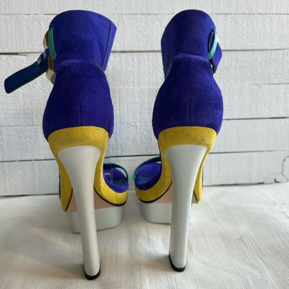 BRIAN ATWOOD BRAGANCA MULTI COLOR Leather Suede PLATFORM SANDAL HEELS - Picture 10 of 12